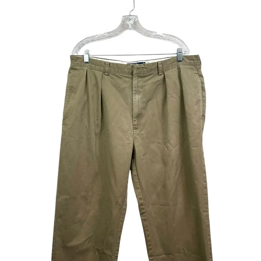 Polo By Ralph Lauren Mens Andrew Pants Pleated Chino Slash Pockets Khaki Sz W38*